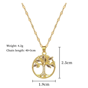 Detailed dimensions of a gold Tree of Life pendant necklace with sparkling zirconia