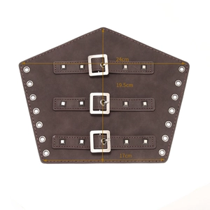 Brown vintage leather arm guard with metal buckles and rivets, dimensions 24x19.5x17cm