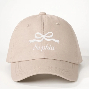Casquette de baseball en coton beige avec broderie nœud blanc et texte Sophia