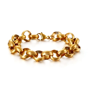 Golden stainless steel O-chain bracelet with thick oval links and a secure lobster clasp