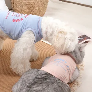 Breathable cotton pet vest with vintage print for small dogs and cats in pastel tones