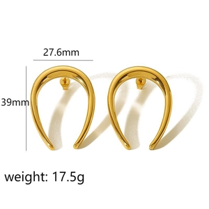 Detailed view of gold U-shaped geometric earrings with dimensions 27.6mm by 39mm