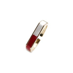 Fashionable gold-plated adjustable ring featuring red and white enamel geometric design