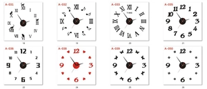 Grid display of DIY acrylic wall clocks with Roman numerals and cat silhouette designs