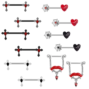 Gothic Stainless Steel Nipple Rings Cross Spider Web Heart Body Piercing Jewelry Rhinestone Vampire Lips Nipple Shield