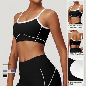 Ensemble soutien-gorge de sport noir à dos en U avec tissu élastique et coussinets