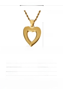 Detail of 316L stainless steel hollow heart pendant with golden rope chain specifications