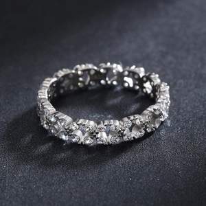 Bague éternité géométrique en argent sterling S925 avec pavé complet de diamants CZ