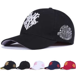 Detailed close-up of 3D embroidery on baseball cap showing various color options available