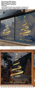 Golden spiral Christmas tree window decal with Merry Christmas text for glass decor