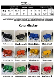 Detailed size chart and multi-color options for the Oxford cloth crossbody bag