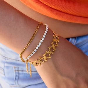 Vergoldetes Edelstahl-Armband-Set mit Sternanhängern und Tennis-Kette für Damen