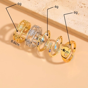 Star and moon evil eye zircon rings in gold and silver, adjustable open band jewelry set