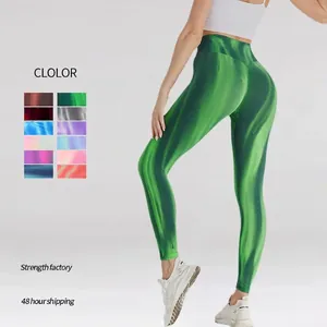 Women's High Waist Seamless Yoga Pants Metallic Aurora Gradient Tie Dye Gym Leggings Butt Lift Sports Trousers For Fitness Running