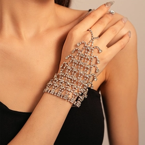 Luxury rhinestone mesh hand harness with water drop tassels and multi-layer diamond crystals