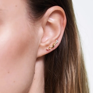 Luxurious gold ear climber earrings featuring multicolored zircon stones for women