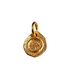 Detailed view of an S925 sterling silver gold-plated lotus coin pendant for necklaces
