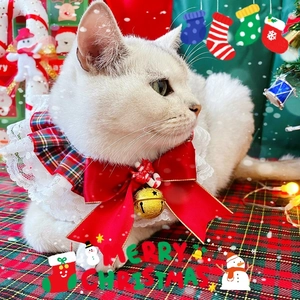Christmas pet collar with red plaid lace and golden bell for cats and small dogs