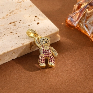 Hip hop style gold panda pendant with full white and red diamonds on beige stone base