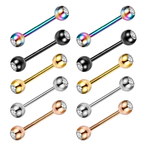 Stainless Steel Tongue Stud Earring Barbell Zircon Clear Stone Piercing Jewelry For Men Women Simple Stylish
