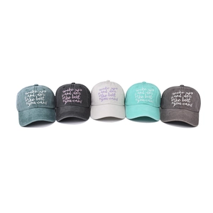Classic washed cotton baseball caps with vintage embroidery in five assorted colors