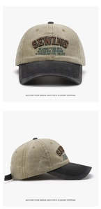 Nahaufnahme der zweifarbigen Retro-Basecap mit 3D-Stickerei und Vintage-Wascheffekt