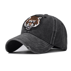 Tiger Embroidery Baseball Cap Washed Cotton Distressed Vintage Retro Hip Hop Sun Hat For Men Women Adjustable
