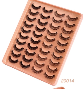 Detail view of model 20014 Russian volume fiber eyelashes in pink plastic tray set