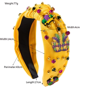 Serre-tête de Carnaval jaune avec strass, couronne colorée et masque à plumes