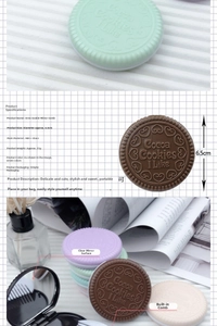 Detail of creative chocolate cookie mirror set with built-in folding comb for travel