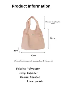 Details zur hellrosa Polyester-Tasche mit zwei Innentaschen und offenem Verschlussdesign