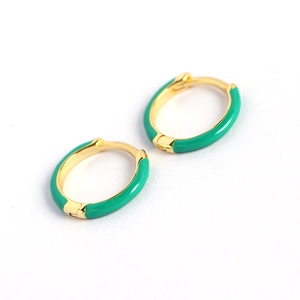 Minimalist S925 silver gold-plated huggie hoop earrings with green enamel coating