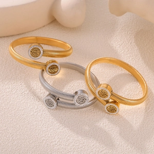 Minimalist geometric gold and silver plated titanium steel bracelets with diamond accents