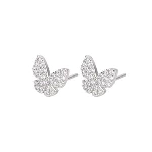Detailed view of S925 silver butterfly earrings with sparkling cubic zirconia pavé