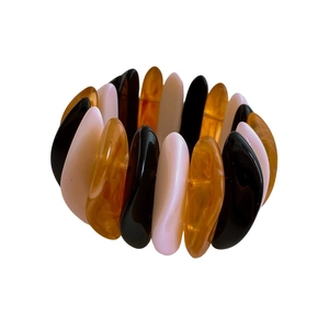 Chic geometric acrylic stretch bracelet with tricolor black amber and pink segments