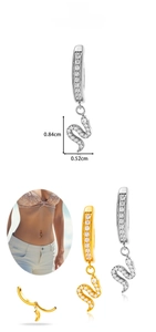 Detailed view of snake belly button ring with measurements and zircon stone inlay