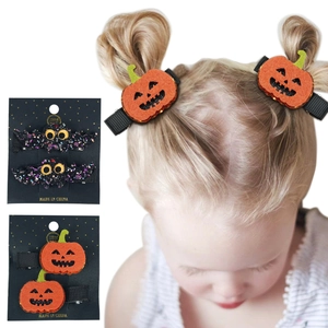 Halloween Hair Clips Pumpkin Bat Designs Felt Sequin Alligator Clips Kids Girls Party Costume Accessories