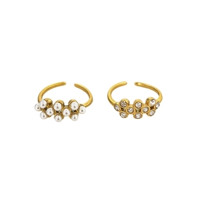 Elegant 18k gold plated open rings with pearl clusters and clear crystal accents
