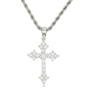 Collier avec pendentif croix en argent et zircons brillants sur chaîne torsadée