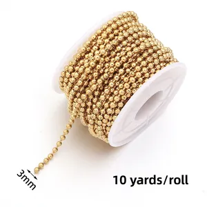 Detail view of 3mm gold ball chain spool with 10 yards of stainless steel beads