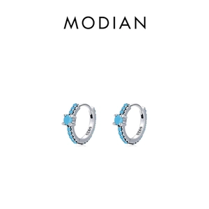 S925 sterling silver hoop earrings featuring polished sky blue turquoise gemstones