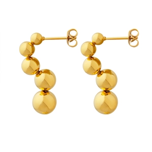 Graduated Round Bead Arc Stud Earrings Stainless Steel 18K Gold Plated Mirror Polish Minimalist Geometric Jewelry Women