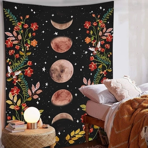 Tapisserie Murale Phase De Lune Mandala Floral Arbre De Vie Mystique Bohème Polyester Décoration Chambre Salon