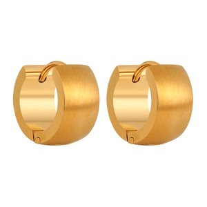 Minimalist brushed gold thick hoop earrings in titanium steel for a modern fashion look