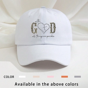 Cappellino Da Baseball Vintage Poliestere Stampa Lettere With God All Things Are Possible Leopardo Cuore Croce Cappello