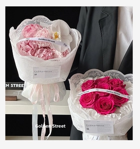 Lace mesh flower wrapping paper for elegant pink peony and red rose DIY floral gift bouquets