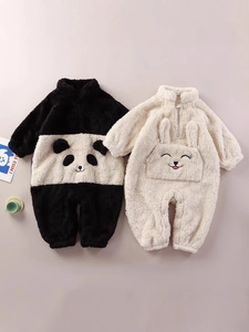 Baby Fleece Jumpsuit Flannel Winter Warm Romper Cartoon Animal Panda Rabbit Bear Long Sleeve For Infant Toddler