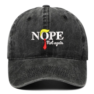 Berretto da baseball grigio scuro lavato con ricamo 'Nope Not Again' sul fronte