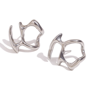 Boucles d'oreilles asymétriques argentées en acier inoxydable poli pour femmes
