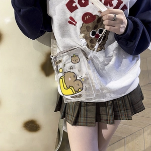 Detailed view of transparent PVC capybara crossbody bag with cute cartoon print